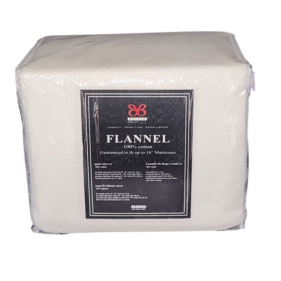 BIBB Home Heavy Cotton Flannel Sheet Set Queen Size Ivory 4pc Soft Cozy And Warm